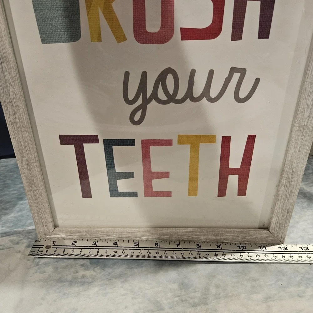Brush Your Teeth Wash Your Hands Bathroom Wall Decor Set Kids Nursery‎ Framed
